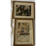 A pair of gilt framed watercolour paintings depicting scenes of Venice to include Villa Fiorita