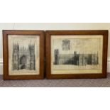 Two 17thC etchings of Beverley Minster in matching oak frames by Daniel King. Presented to the Vicar