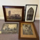 Four photographs of Beverley Minster, two external and two internal, three framed. Largest 40 x