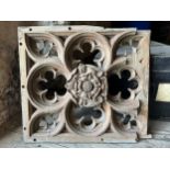 Carved oak panel with Yorkshire rose to centre, ex Beverley Minster. 58.5 x 51cm.