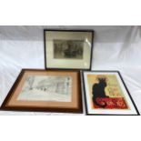 Three framed pictures to include Henry G. Walker, pencil signed etching "The Little Mint in Brixham"