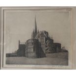 A signed etching of Norwich Cathedral by Alfred Richard Blundell. Image size 23 x 27cm.