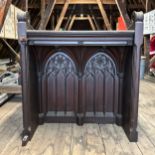 The vicar’s stall ex Beverley Minster, heavily carved in oak with gothic arches and Yorkshire