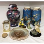 A miscellaneous lot to include a pair of Chinese vases, an Adderley vase and lid, four figure of