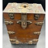 A 19thC metal bound oak box to house bottles or decanters ex St Mary’s Church. 36cm h x 26 cm w x 14