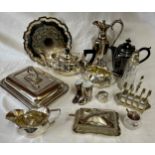 A quantity of silverplate to include a salver 26cm d, lidded tureen 28cm, teapot, 2 x coffee pots,