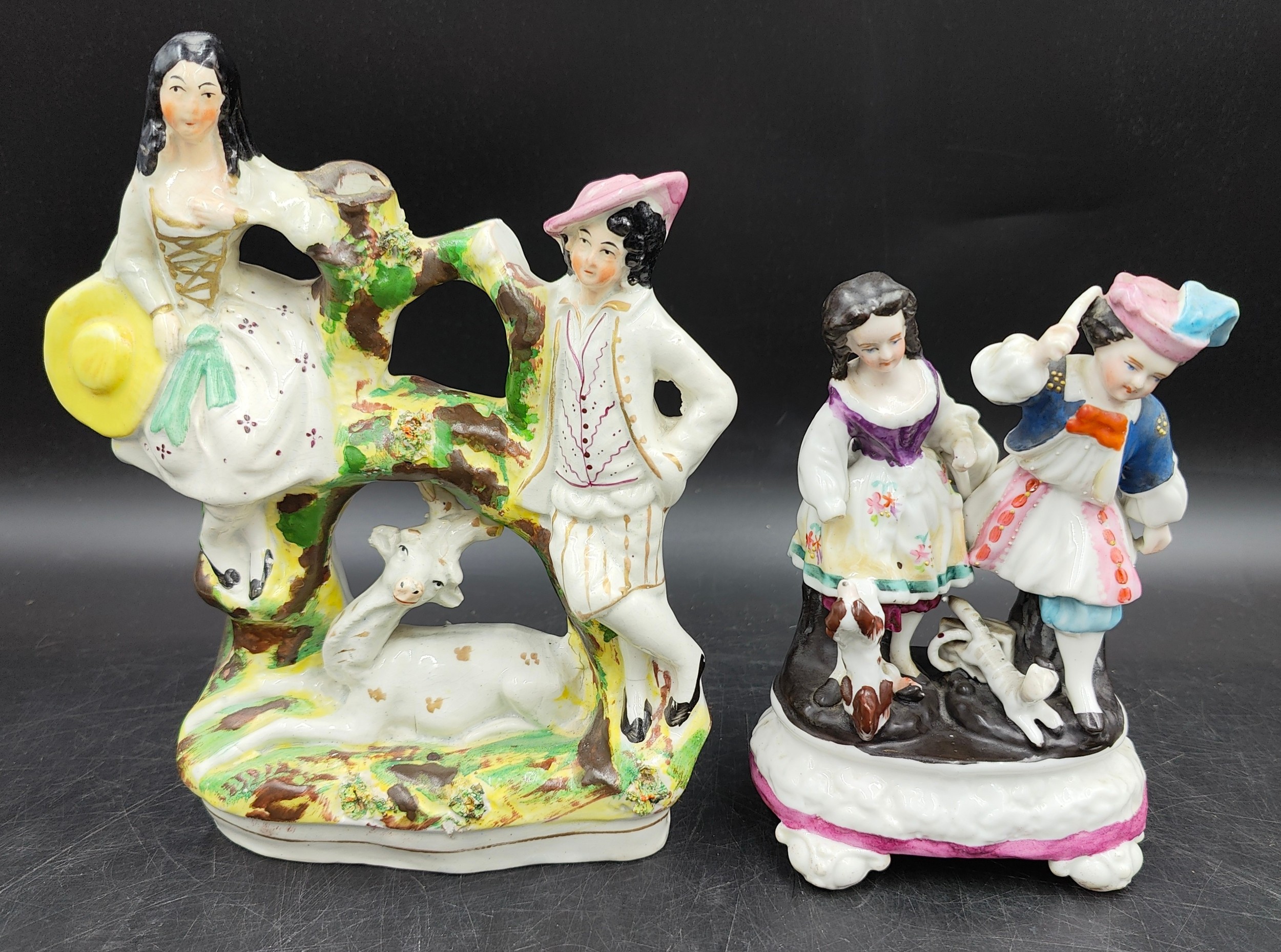 A collection of six 19thC Staffordshire figures to include two children in sailors outfits, two - Image 6 of 10