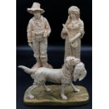 A collection of three Crown Devon figurines to include a gun dog with pheasant 19h x 26l, a shepherd