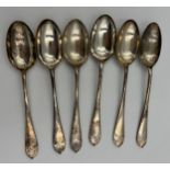 Six hallmarked silver teaspoons. Sheffield 1939, maker Walker and Hall, Weight 134gm.