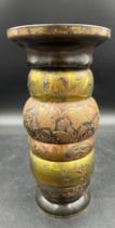 A 19thC Japanese metal, brass and copper inlaid and enamel vase. 30cm h. Marked to base and