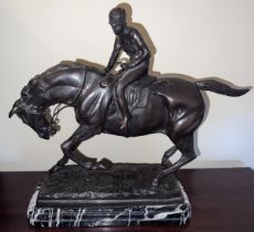 A 20th bronze horse study, inscribed 'Mene' to base on marble plinth. 31cm h.