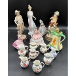 Various ceramics to include Lladro 6366 lady holding posy 32cm h, Lladro girl with parasol 5210 19cm