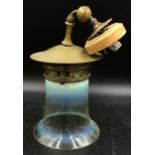 An Edwardian vaseline glass shade on brass fixture. Height of glass 15.5cm