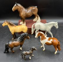 A collection of six Beswick horses to include a Shire 22cm h, Skewbald, "Highland", Grey and a