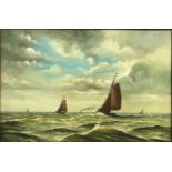 Maritime oil on canvas of two sailing yachts signed lower right 39cm x 58cm.