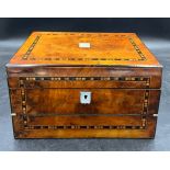 A Victorian burr walnut lap desk and work box with tunbridge work inlay and mother of pearl