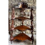 A 19thC mahogany corner whatnot 4 height with inlay to top 126h x 75w x 38cm d.