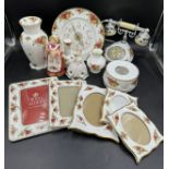 Royal Albert old country roses to include 5 x pictures frames largest 25.5 x 20.5cm, telephone,