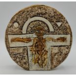 A Troika pottery wheel vase designed by Holly Jackson? signed to base, one side with crucifixion