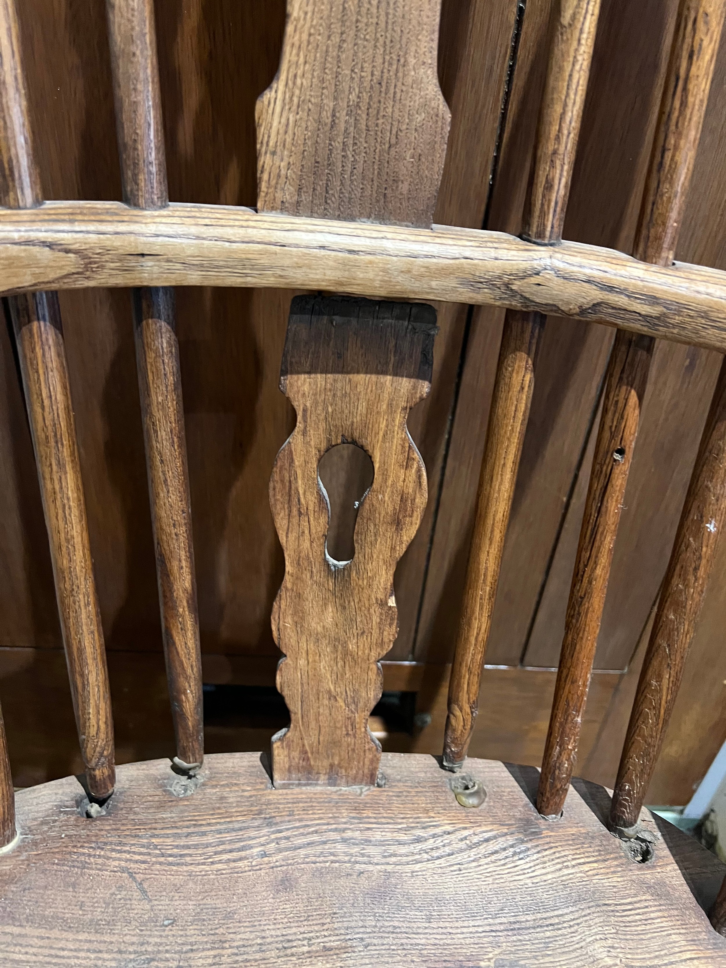 A 19thC high backed Windsor chair in ash and elm. - Image 3 of 3