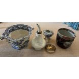 Ceramics to include 19thC Masons Ironstone jardinière, The “Fairy” Inhaler, “A Pair” pot lid and a