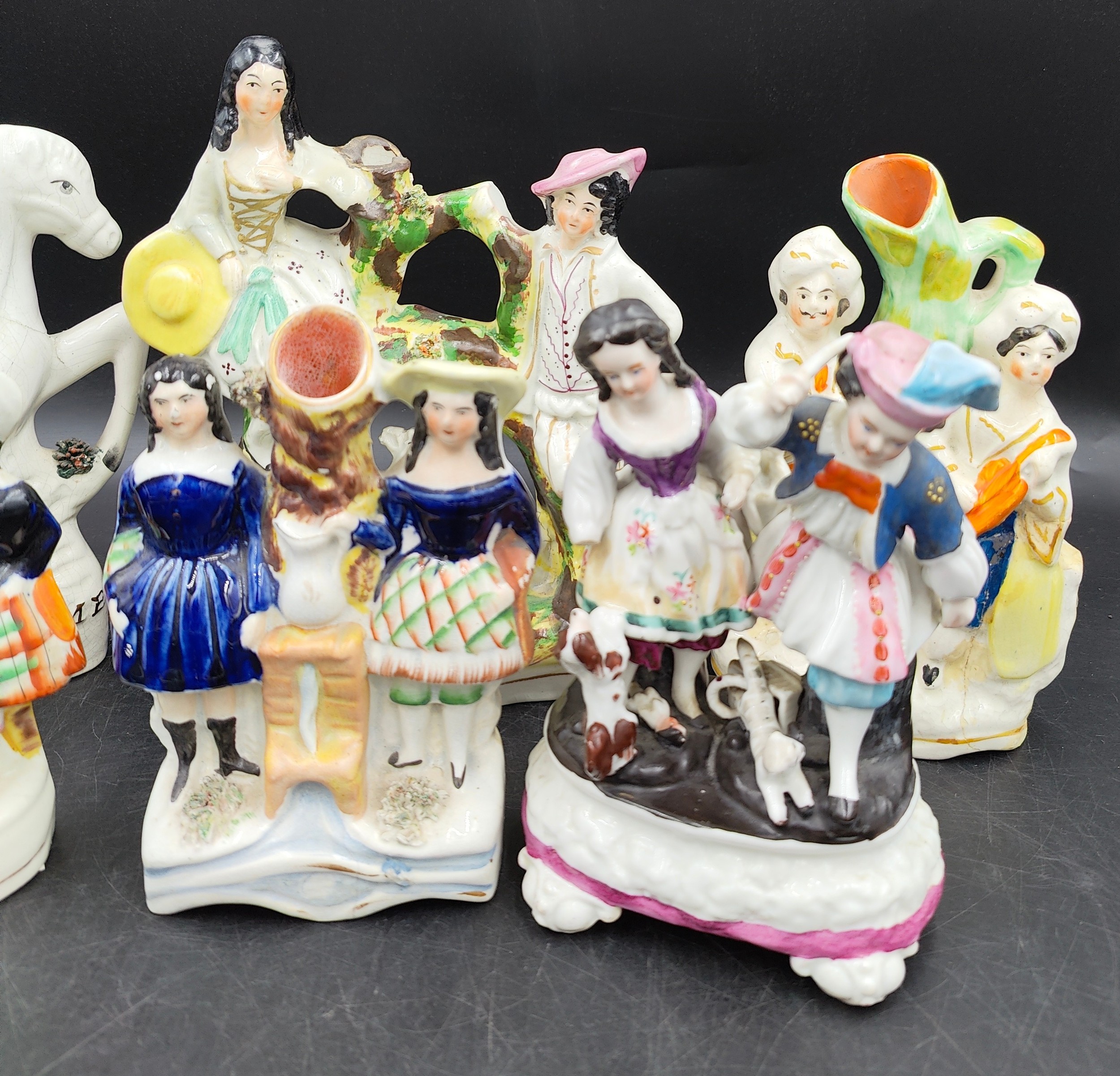 A collection of six 19thC Staffordshire figures to include two children in sailors outfits, two - Image 3 of 10