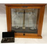 Griffin & George Ltd wooden cased laboratory scales and weights, case measures 41 h x 45 w x 9.4cm