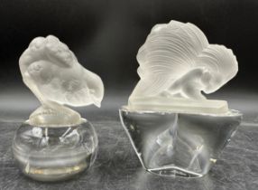 Two Sèvres glass paperweights depicting a frosted glass bird and a porcupine. Porcupine 13cm h.