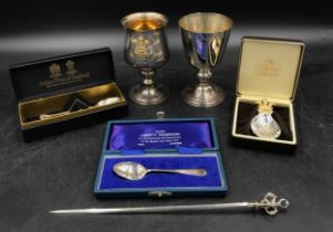 Two silver goblets, one hallmarked Sheffield 1977 maker A T Cannon Ltd, the second one Birmingham