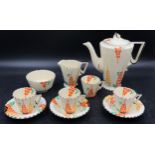 A Burleigh Ware Art Deco style hand painted part tea set comprising of teapot 20cm h, milk, sugar,