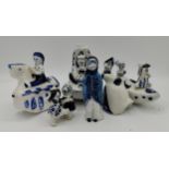 A collection of six blue and white studio pottery figures by Wilfred Gibson of Falmouth to include a