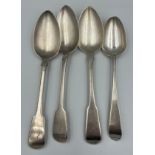 Four various silver tablespoons. A pair London 1821 maker Henry Brockwell, London 1782 Hester