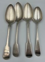 Four various silver tablespoons. A pair London 1821 maker Henry Brockwell, London 1782 Hester