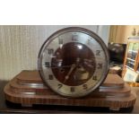 Art Deco mantle clock with chrome mounts. 45cm w x 24cm h.