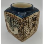 A Troika marmalade jar by Alison Brigden signed AB to base with blue rim, geometric designs on all