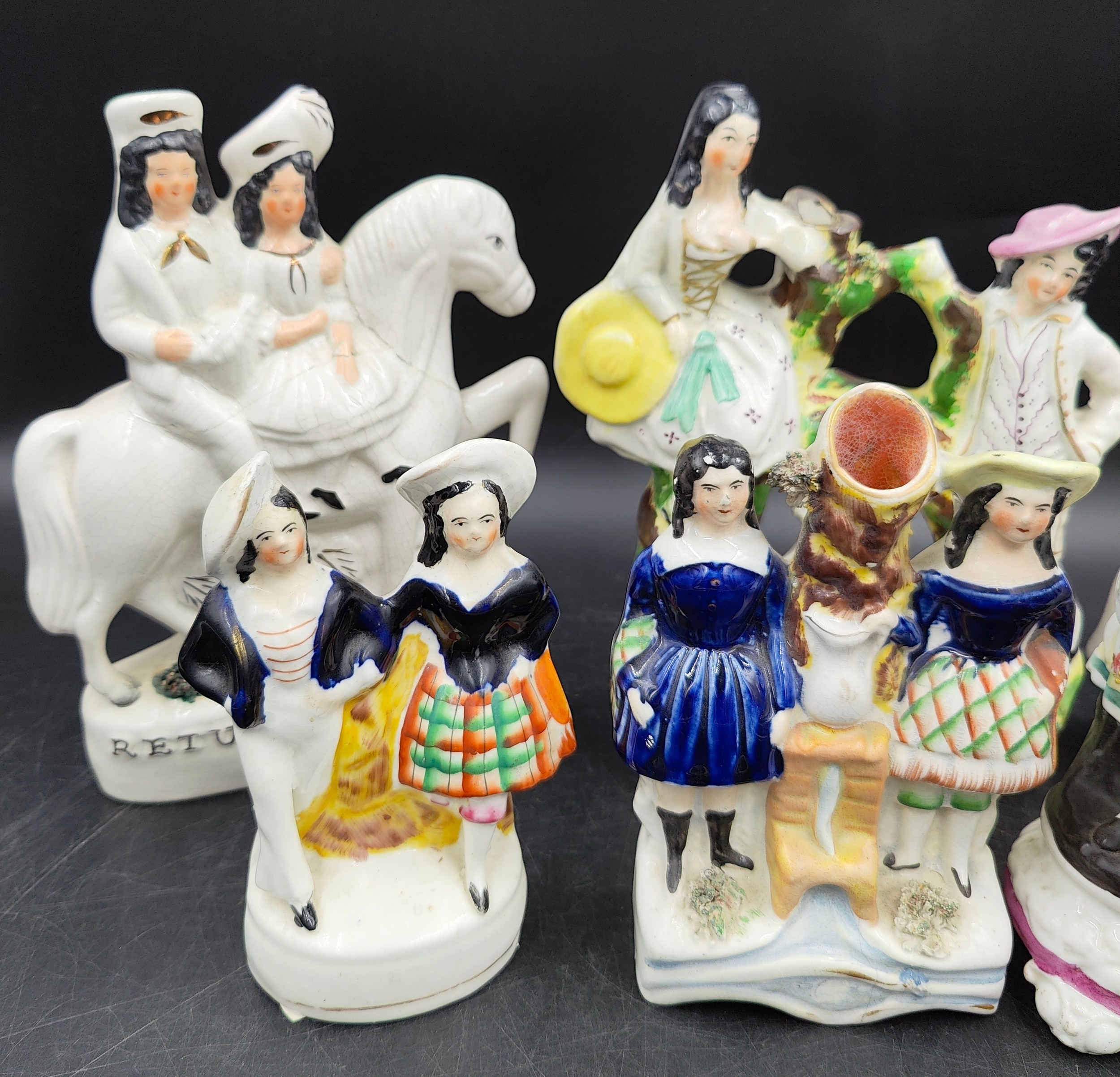 A collection of six 19thC Staffordshire figures to include two children in sailors outfits, two - Image 2 of 10