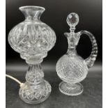 Waterford Crystal table lamp 31cm h along with a crystal decanter and stopper.