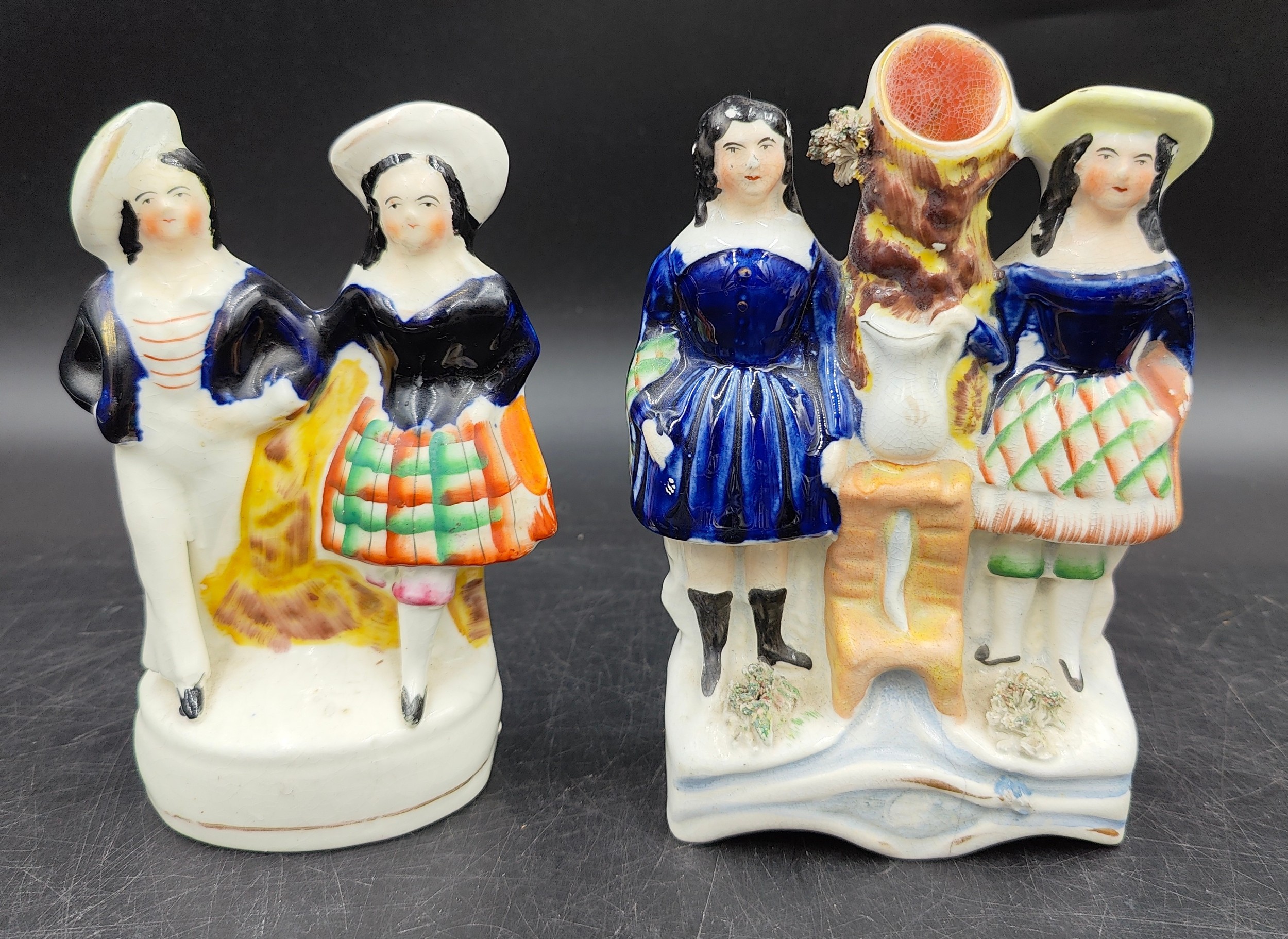 A collection of six 19thC Staffordshire figures to include two children in sailors outfits, two - Image 9 of 10