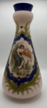 A 19thC glass painted and transfer printed vase, depicting a rural scene with mother and child. 38cm