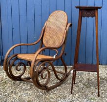 Edwardian plant stand with inlay to top and bottom. 102 h x 28.5cm w at top together with a Thonet