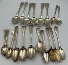 Georgian and later silver teaspoons, various dates and makers. Total weight 295gm. 20 in total.