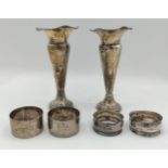 A collection of silver items to include, two pairs of napkin rings, one Chester 1924 E J Trevitt &