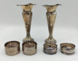 A collection of silver items to include, two pairs of napkin rings, one Chester 1924 E J Trevitt &