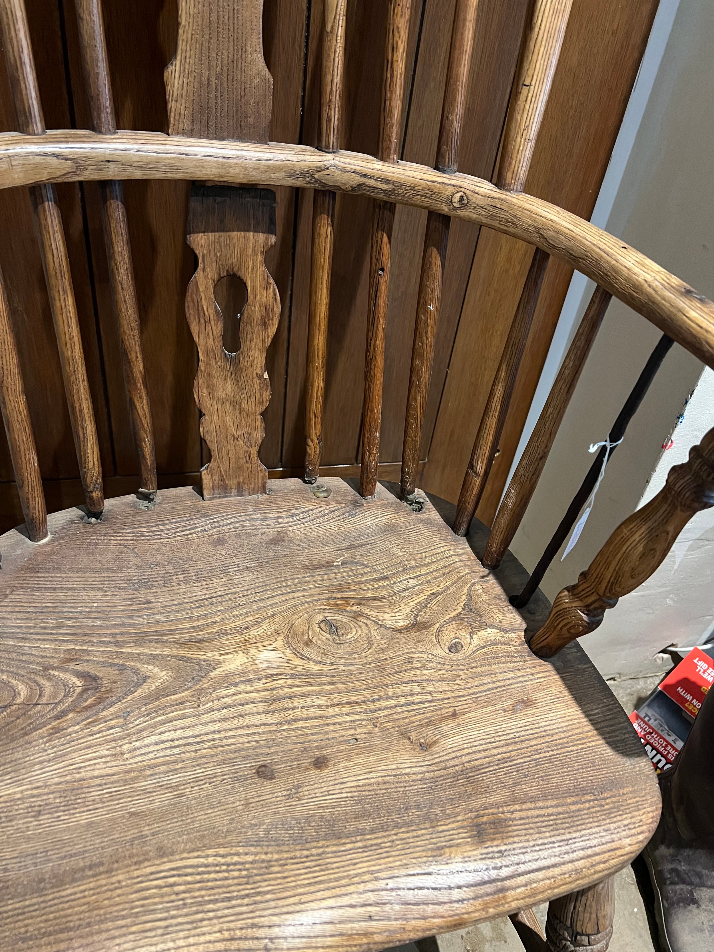 A 19thC high backed Windsor chair in ash and elm. - Image 2 of 3