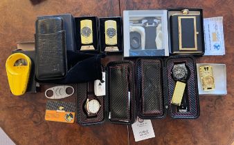 Cigar accessories to include Cohiba ashtray, Cohiba cigar holder 4 x watch lighters, Credit Suisse