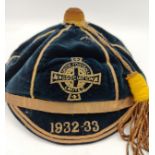 A 1932-1933 Irish Football Association Ltd cap, not sized, with crest and tassel, made by A P