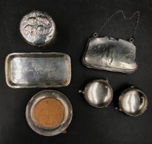 A collection of various silver and part silver items to include miniature tray, a pair of pots, a