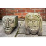 A pair of well carved stone heads, they were found in Stamford Bridge, near York