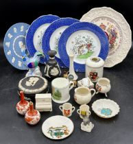 Ceramics to include 3 x Peacock Spode plates, two black and white Wedgwood items and a plate, Herend