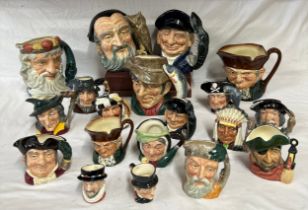 A large quantity of Royal Doulton Toby Jugs to include: Lobster Man D6617 20cm h, Merlin D6529